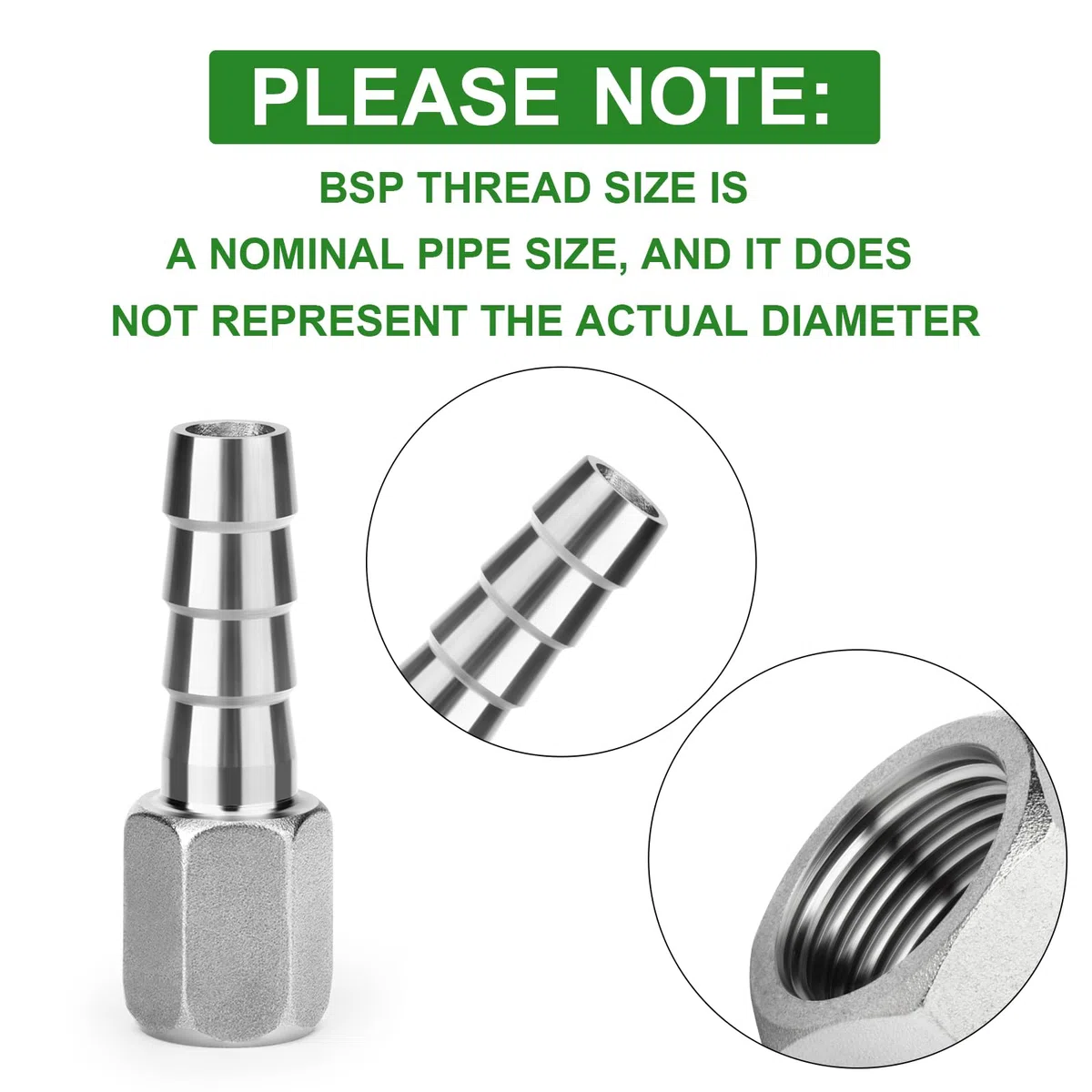 TAISHER 10 PCS Forja de acero inoxidable 304 para accesorios de mangueras de aire, Accesorios para mangueras con espiga 8MM Barb x 1/4" FBSP Adaptador de tubería con 10 abrazaderas para manguera