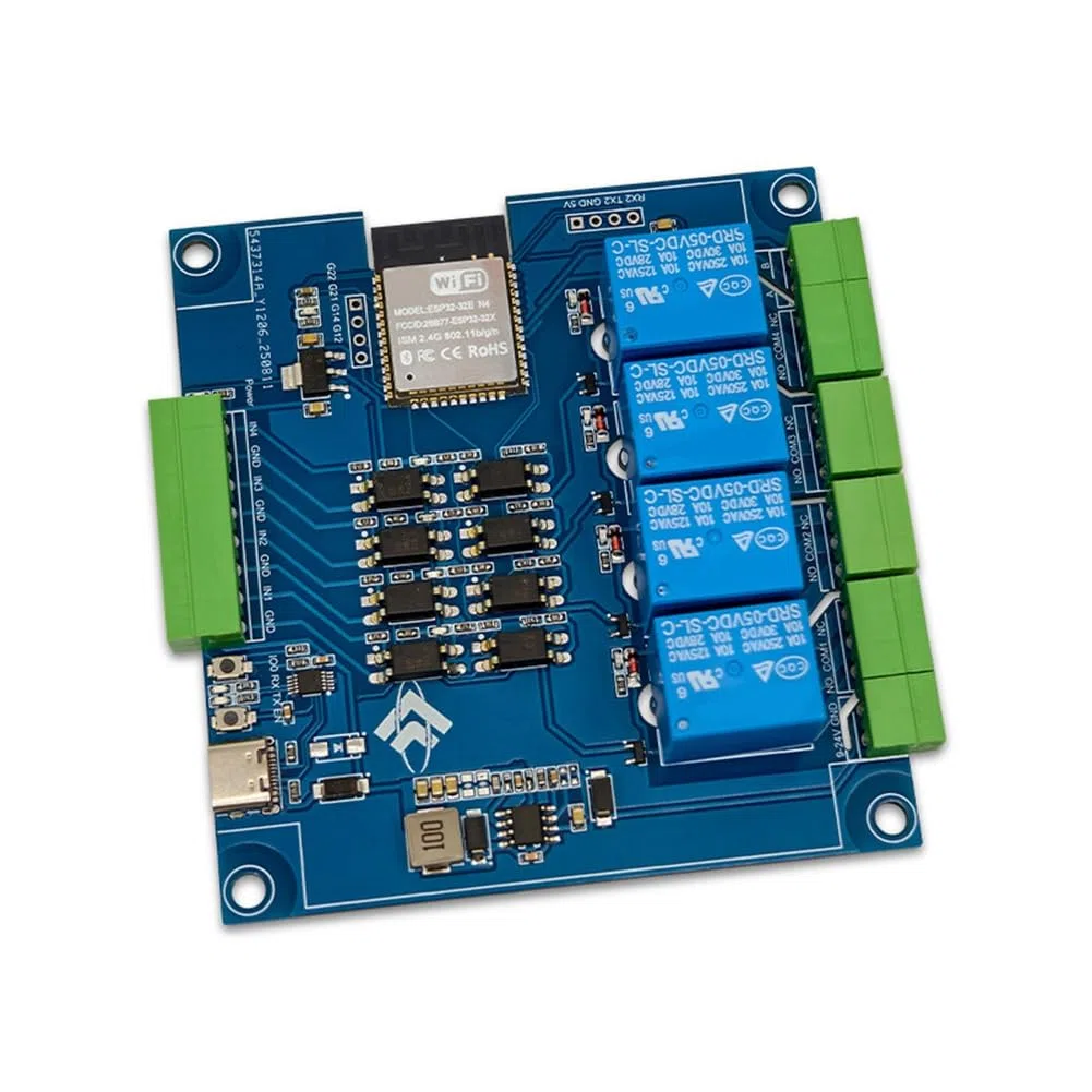 Módulo de Relé ESP32 Modbus de 4 Canales, 9-24 V, Tipo C, con RS485, Wifi, Bluetooth y Compatible con Modbus.