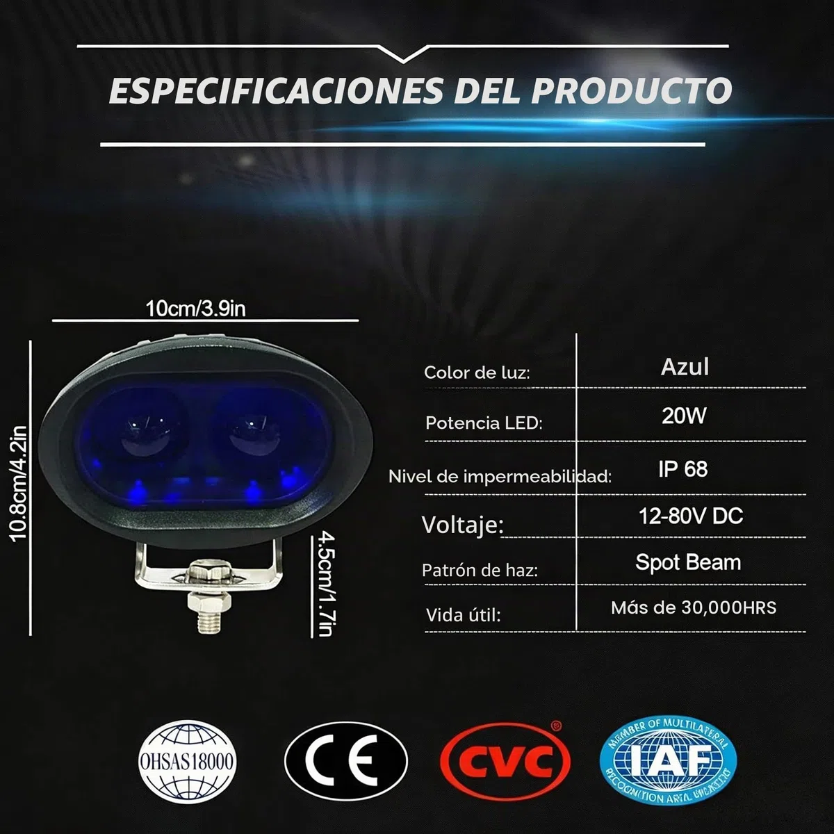 Dinfu 20W Luz LED Estroboscopica Carretilla Elevadora azul Luz de seguridad LED Luz de Advertencia 12v-80v para Camión Tractor carretilla elevadora emergencia coche