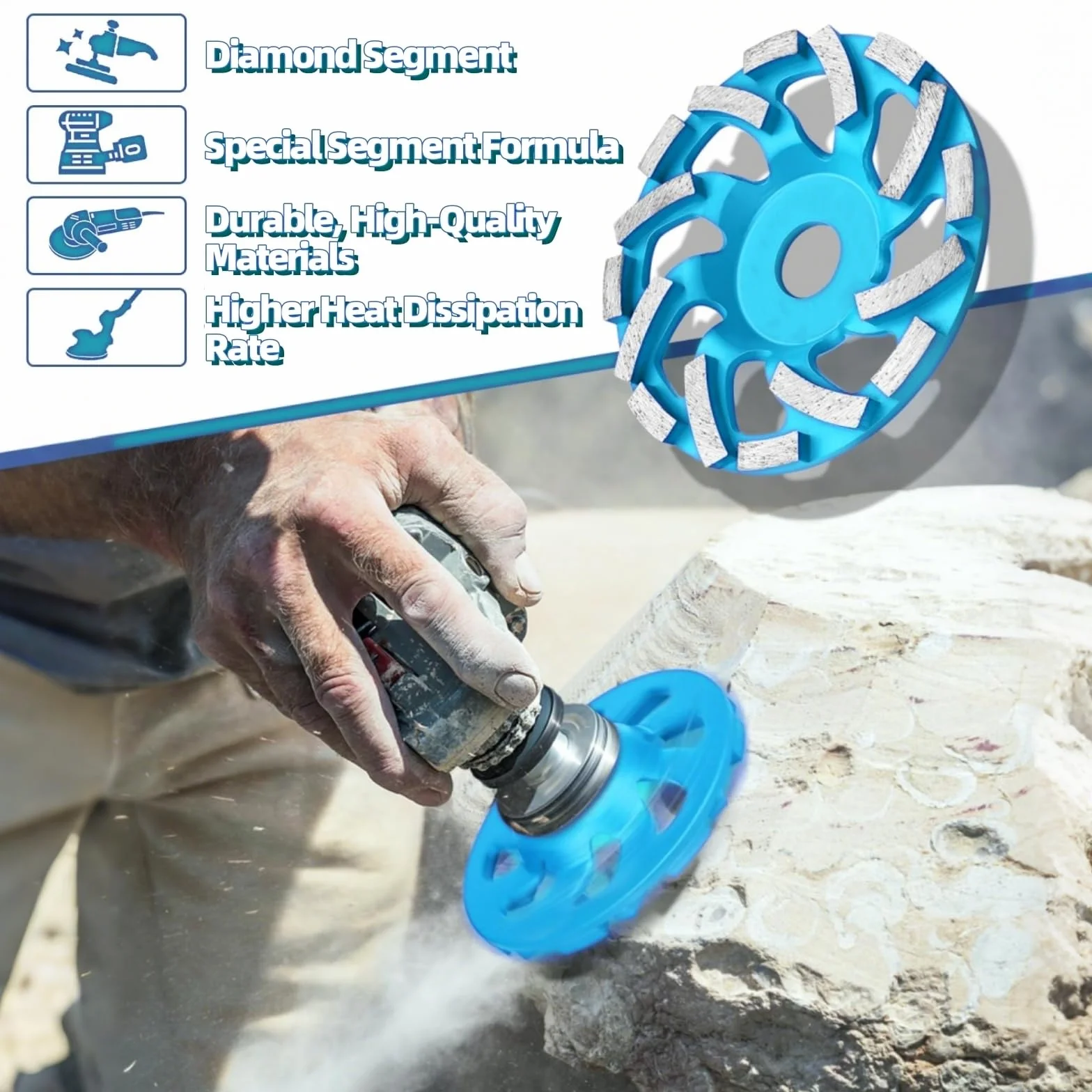 Muela Diamante 125mm Disco de Amolar Diamantado, Tools Disco de Abrasivo de Diamante Muela de Copa de Doble Rodadura para Hormigón, Piedra Natural, Granito y Mampostería, Enlucido, Orificio 22,23 mm