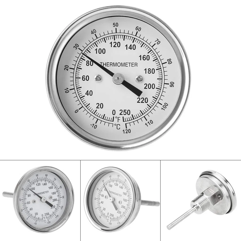Termómetro de elaboración casera de Acero Inoxidable Celsius Fahrenheit Medidor de Temperatura de destilación de Agua bimetálico 1/2 "NPT (vástago de 2")