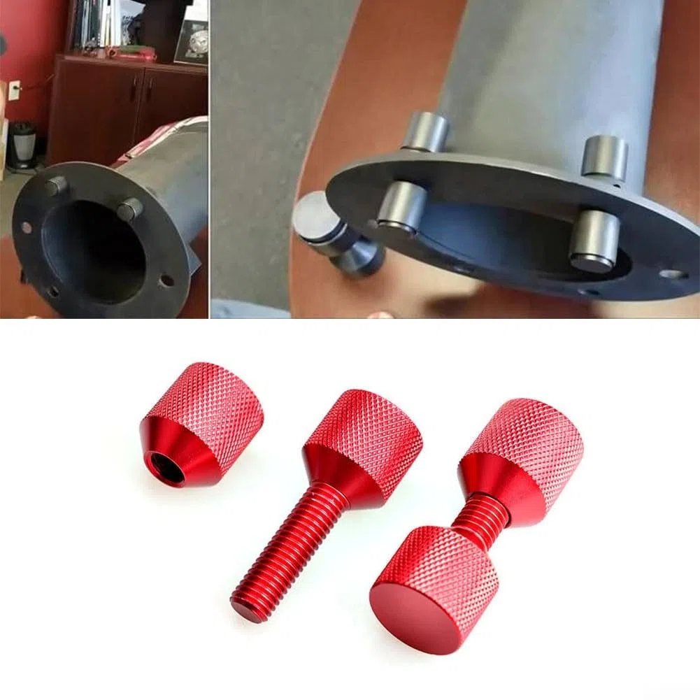 Juego de pines de ubicación de brida de aluminio con nivel incorporado, herramienta de localización de dos agujeros para alineación de tuberías de 1-1/8 pies (rojo 2 piezas)