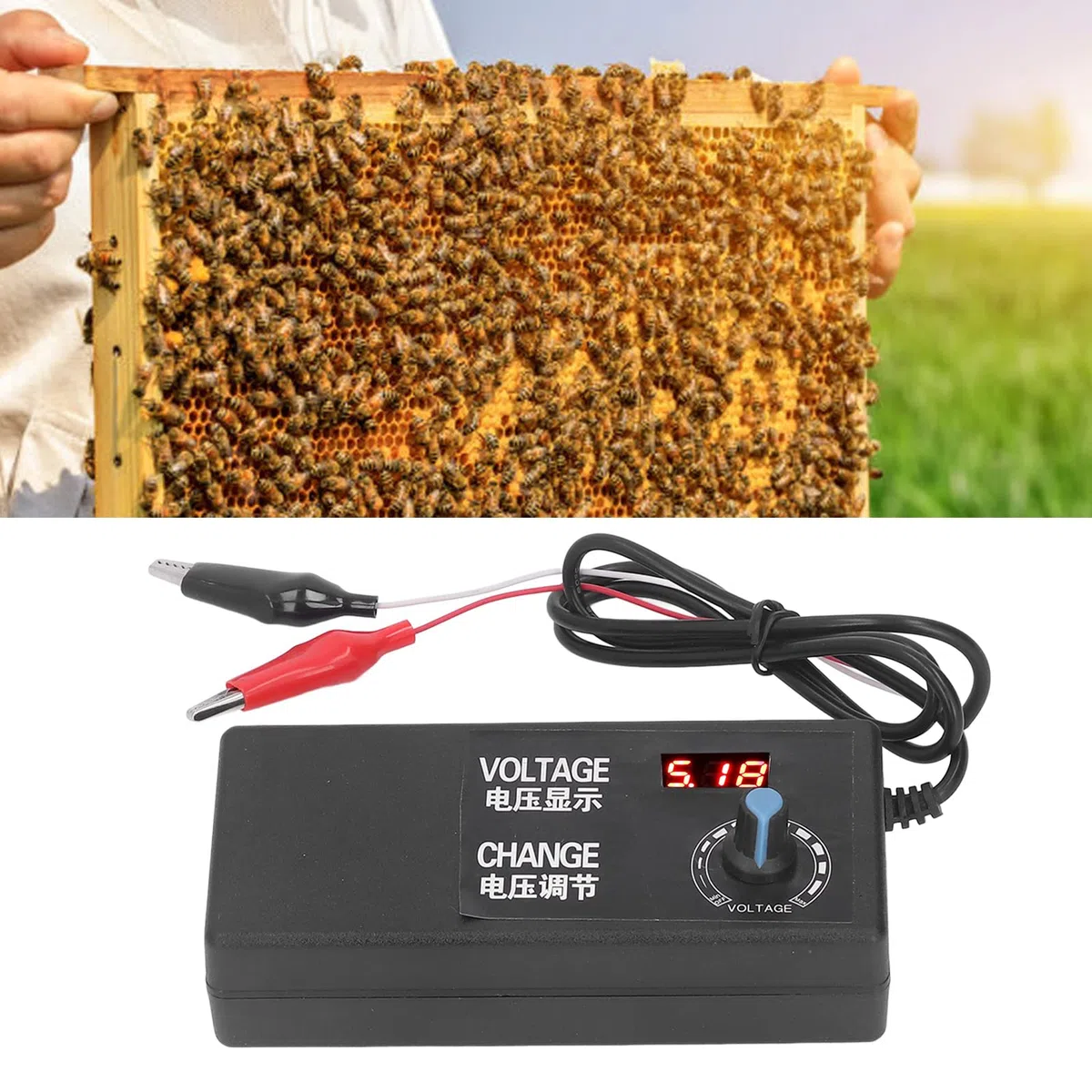 Incrustador de Marcos de Colmena, 12V 5A Incrustador Electrico con Voltaje Ajustable, Base de Cera, Marco Colmena Abejas, Material Plástico y Acero, Calentamiento Rápido para Apicultores