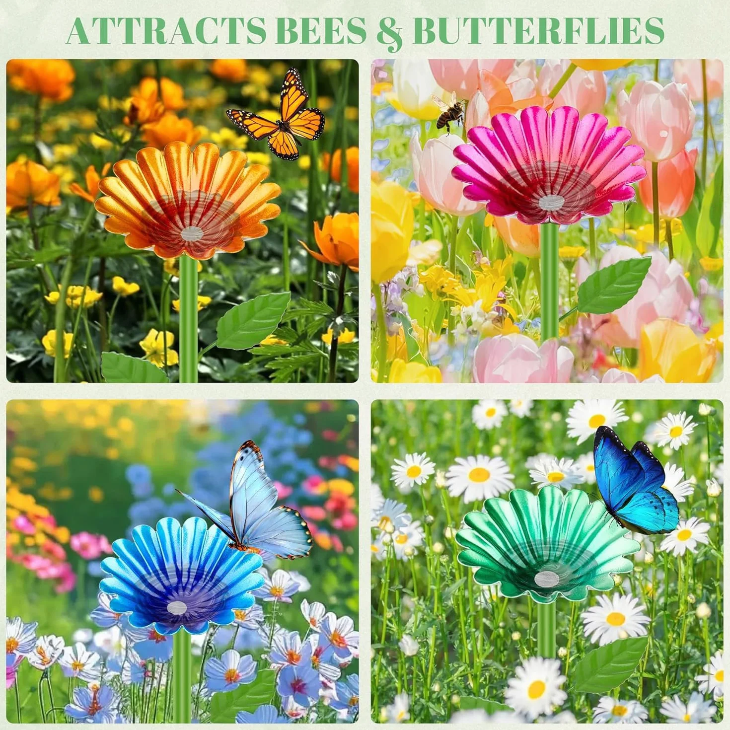 ZONSUSE Estación de Agua para Abejas Jardín, Bebedero para Abejas, Comedero para Mariposas y Baño de Insectos, Estacas de Flores de Metal, Estación de Riego Decoración Exterior Regalo (4 Unidades)