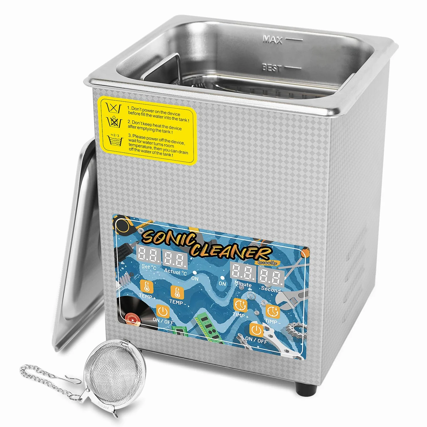 KECOOLKE Limpiador por ultrasonidos de gran capacidad de 2,2 L con potencia de 60 W, calefacción de 100 W y temporizador Acero inoxidable Limpiador ultrasónico profesional para la limpieza de