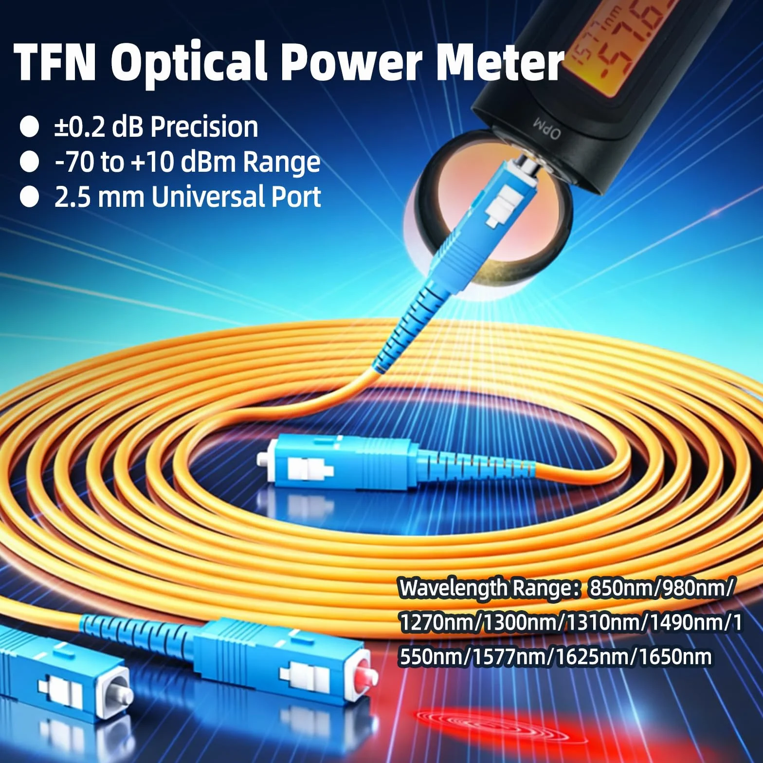 TFN probador de fibra óptico medidor de potencia portátil 30 mW 30 km localización de error visual mini OPM & VFL con probador de cable de fibra óptico de luz LED