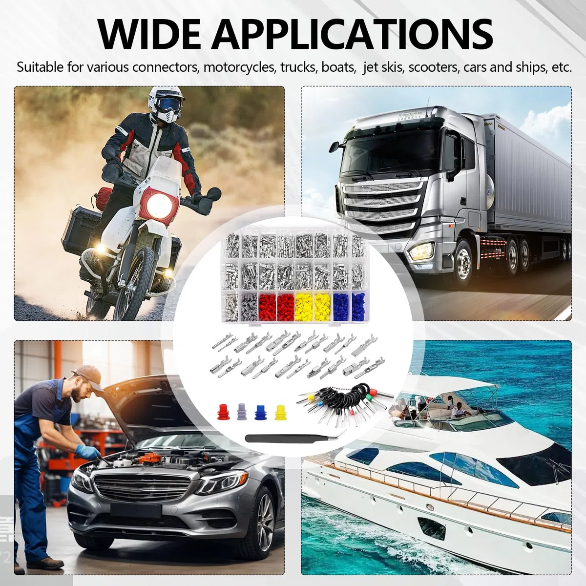755 piezas Conector Pins Kit, accesorios de conector de coche 1/1,5/1,8/2,2/2,8/3,5 mm Cable Conector Conector Pin Engarzado Automóvil Auto Electric para motocicletas, coches y barcos