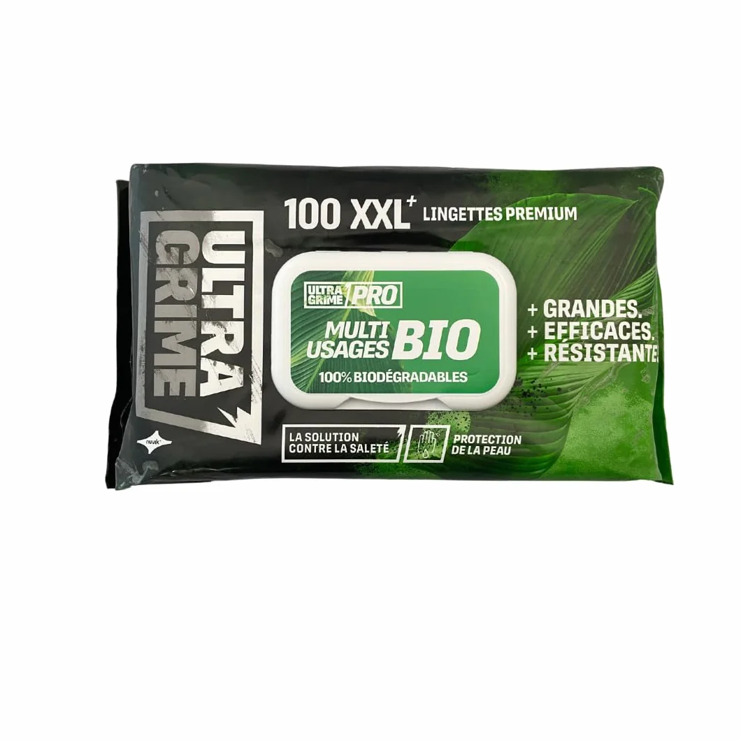 UltraGrime Pro Multiusos Sin Plástico | Toallitas industriales para eliminar manchas de grasa, aceite, pintura y tinta | 100 toallitas húmedas XXL, 38 cm x 25 cm