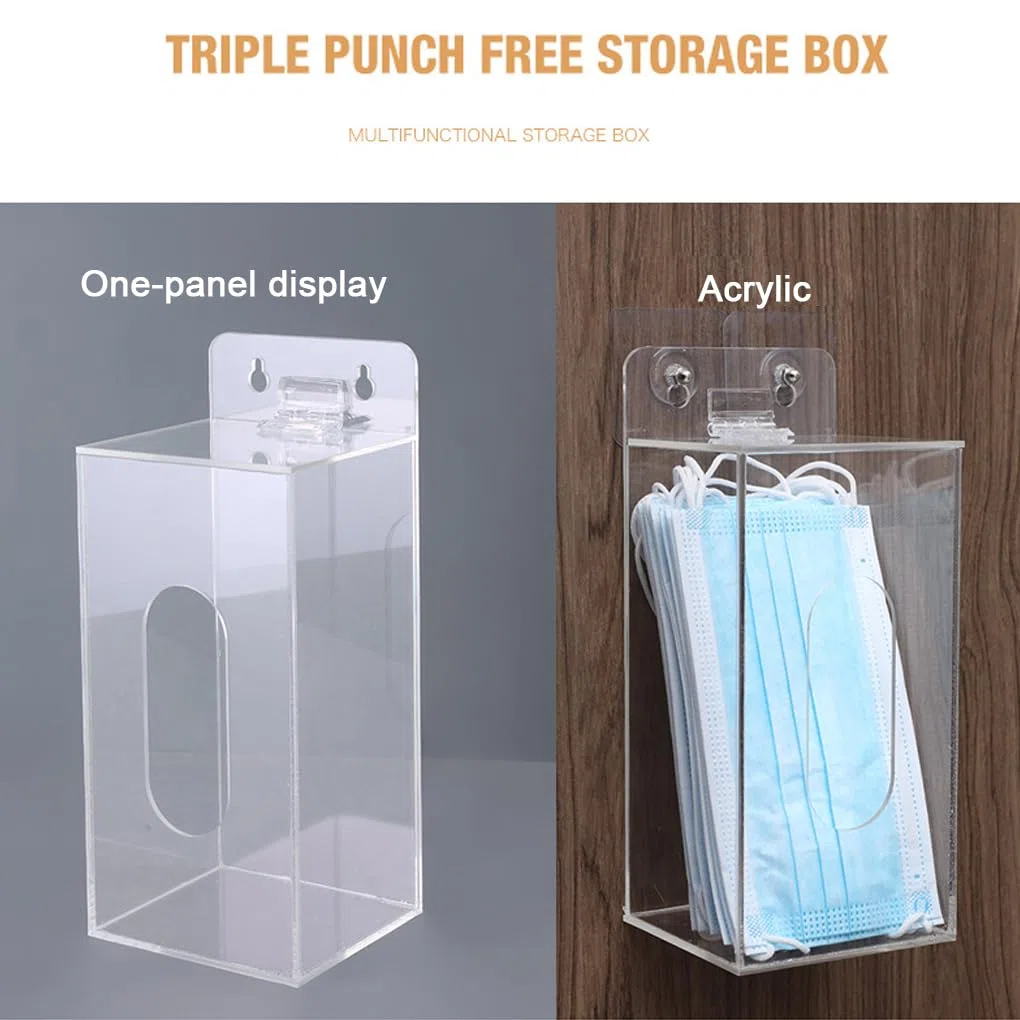 Caja dispensadora de mascarillas y guantes desechables con tapa, dispensador de guantes acrílicos, organizador de montaje en pared acrílico montado en la pared, A