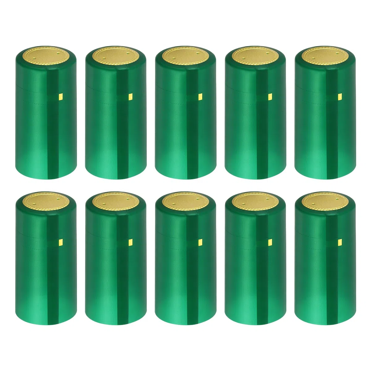 sourcing map 100 cápsulas termorretráctiles de PVC para botellas de vino, con pestaña de desgarro, cubierta superior retráctil para bodegas y cocina del hogar, verde/dorado, 30 x 60 mm