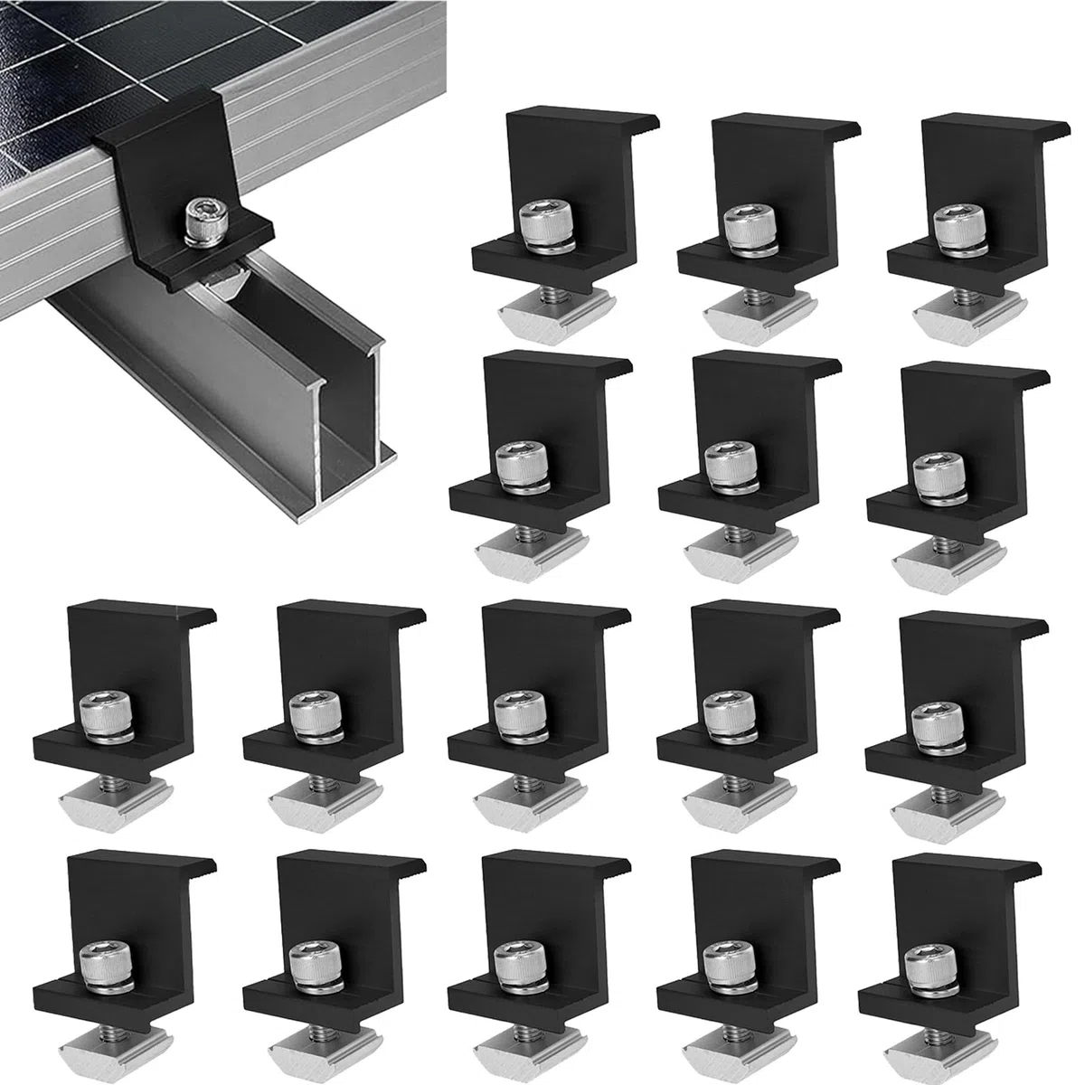 16 Piezas Soporte Z De Montaje De Panel Solar 30mm, Soporte Placas Solares, Abrazaderas Finales Para Placas Solares, Abrazaderas Para Módulos Solare, Para Techos, Paredes, Barcos, Autocaravanas