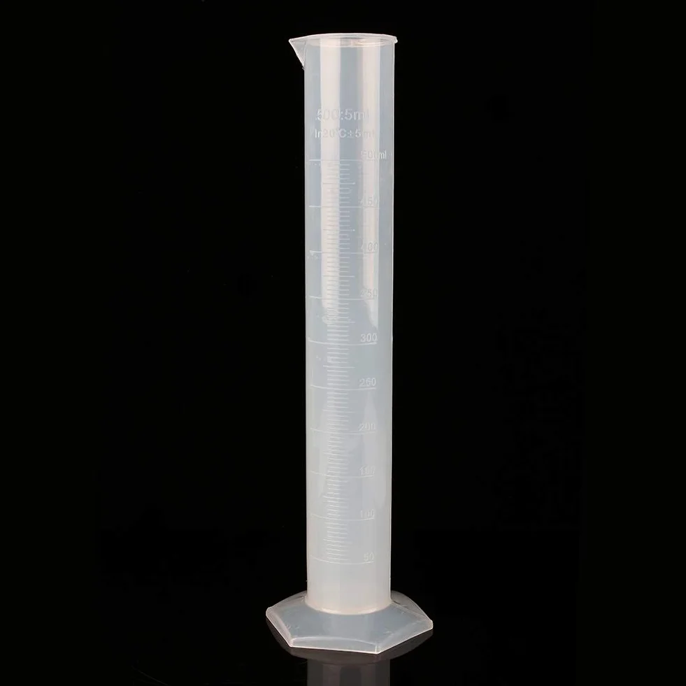 Cilindro graduado, 500 ml probeta de medición de plástico, probeta graduada transparente con base hexagonal, herramienta de medición de laboratorio de líquidos