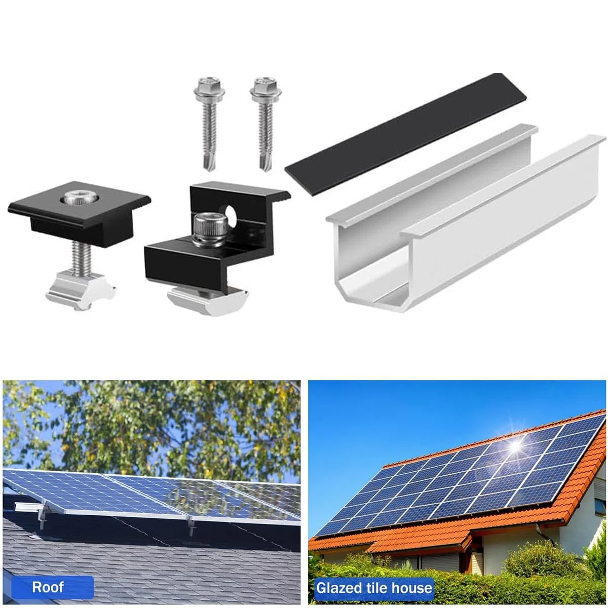Qury Kit de Soporte de Panel Solar de Aluminio de 30 a 35 mm, Ajustable, 2 módulos fotovoltaicos, RV, Barco, Caravana