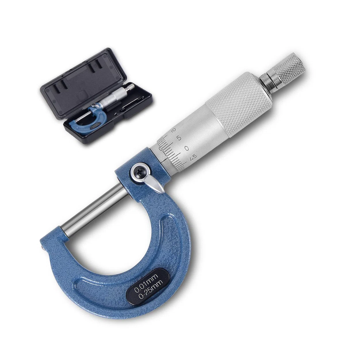 Micrómetro de 0,01 mm de resolución, rango de medición 0-25 mm, tornillo de medición de alta precisión, micrómetro métrico exterior pinza de freno con ajuste de cero llave