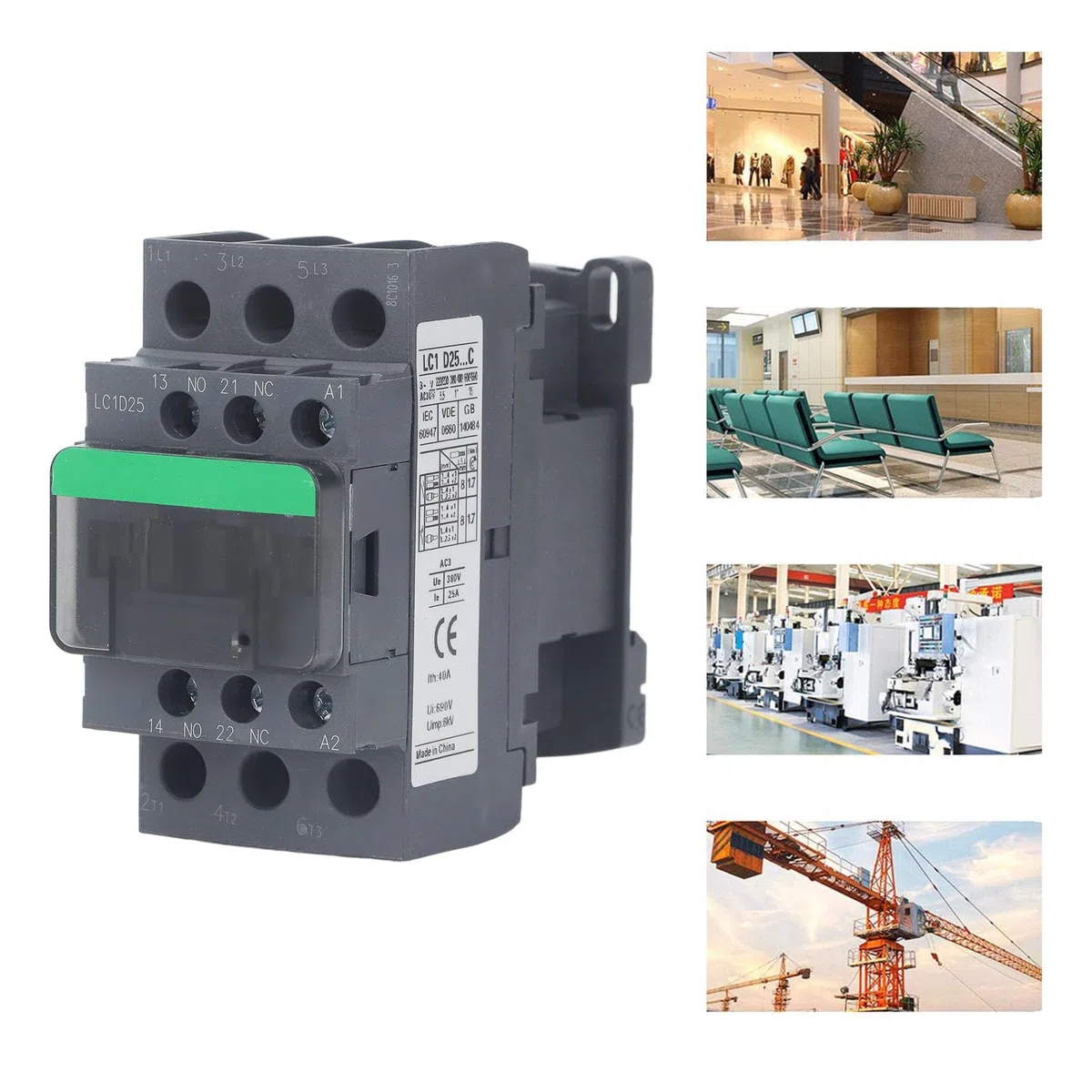 LC1D25 Contactor de CA 1NO 1NC 25A 380V Bobina de Alto Voltaje Contactor de Plata Controlador de Motor Reemplazo de Alta Sensibilidad Contactor de CA Eléctrico Universal (Voltaje