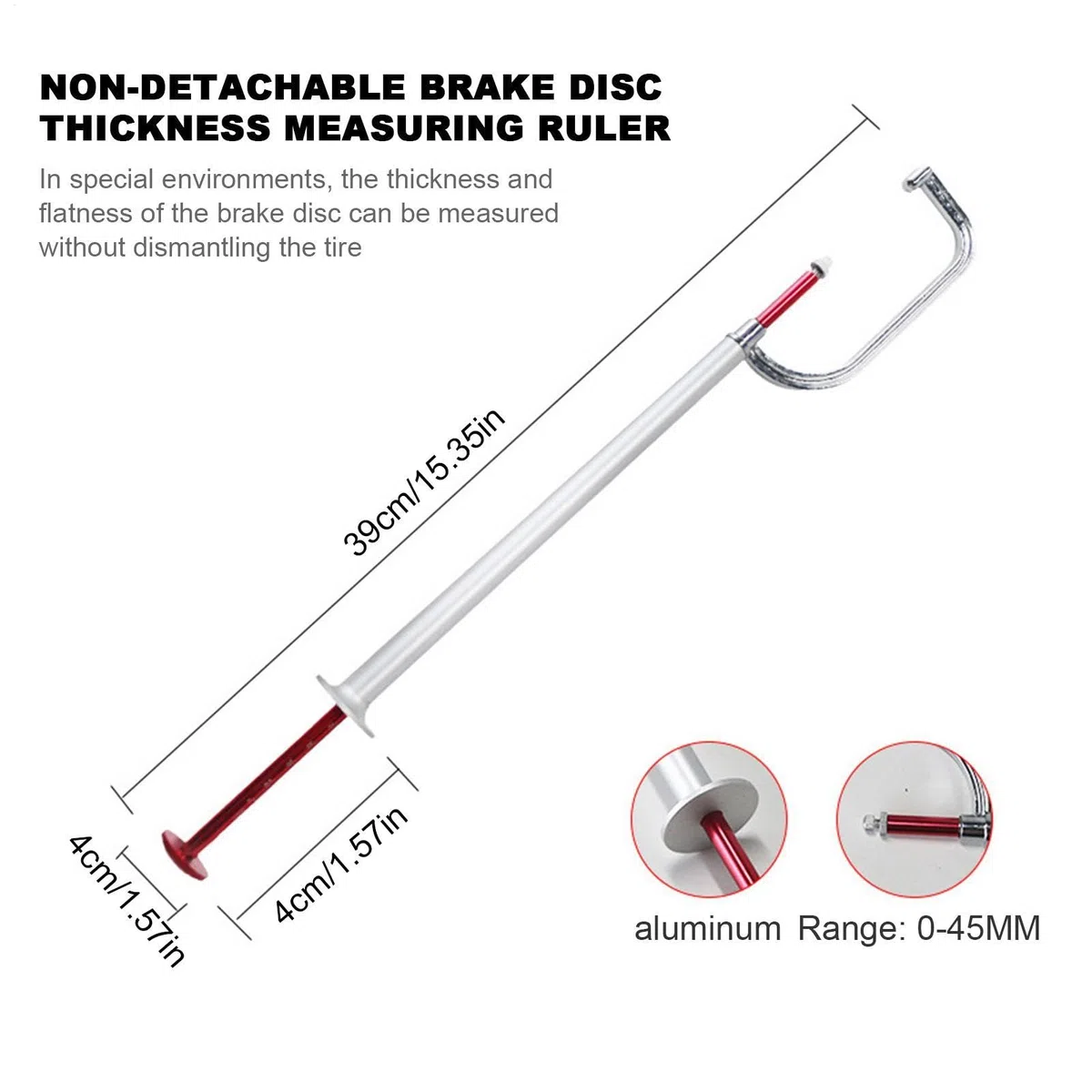 Herramienta de medición de disco de freno, medidor de rotor de freno, 0-45 mm Aluminio Espesor de aleación Calibre calibrador, Detección de prueba, pinza de profundidad Verniers para moto