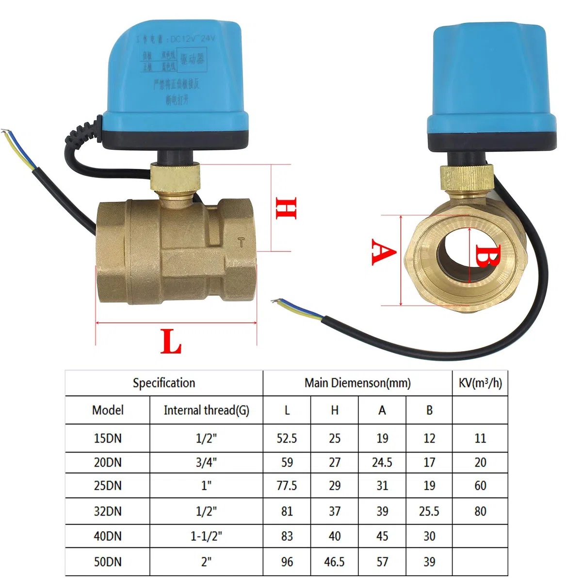 DC12v ~ 24v - valvula 2 vias motorizada normalmente abierta electrovalvula normalmente abierta 1 pieza - 1/2 3/4 1 1-1/4 1-1/2 2 pulgada (DN40-1-1/2 pulgada)