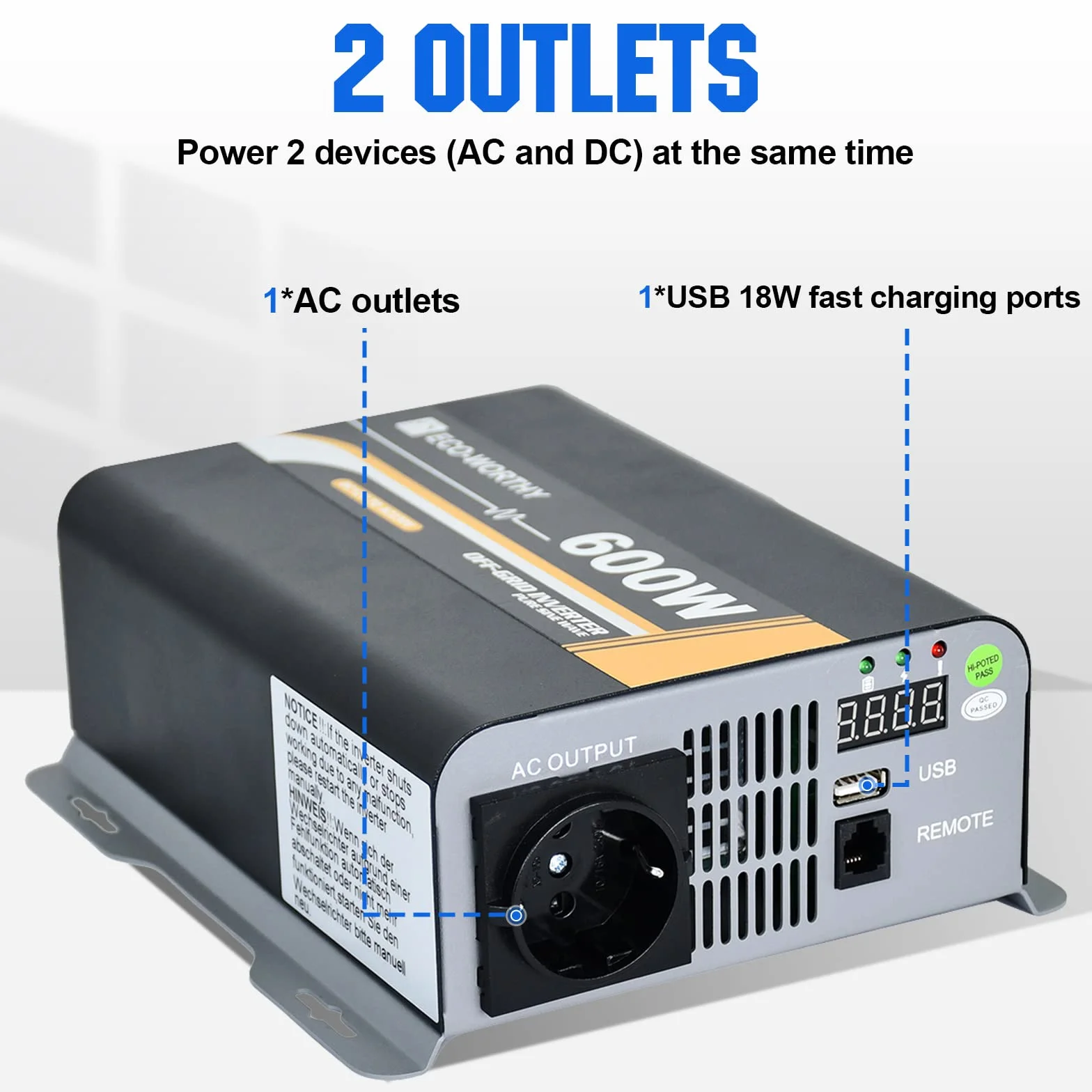 ECO-WORTHY - Inversor Solar de 600 W, Onda para Coches, autocaravanas, caravanas, Camping y Sistema Solar