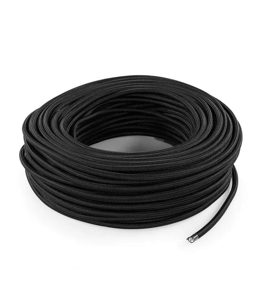 Cable de Tela para lámpara, Cable de Tela de 3 Hilos (3 x 1,50 mm2) - Negro. Fabricado en Italia (5 Metri)