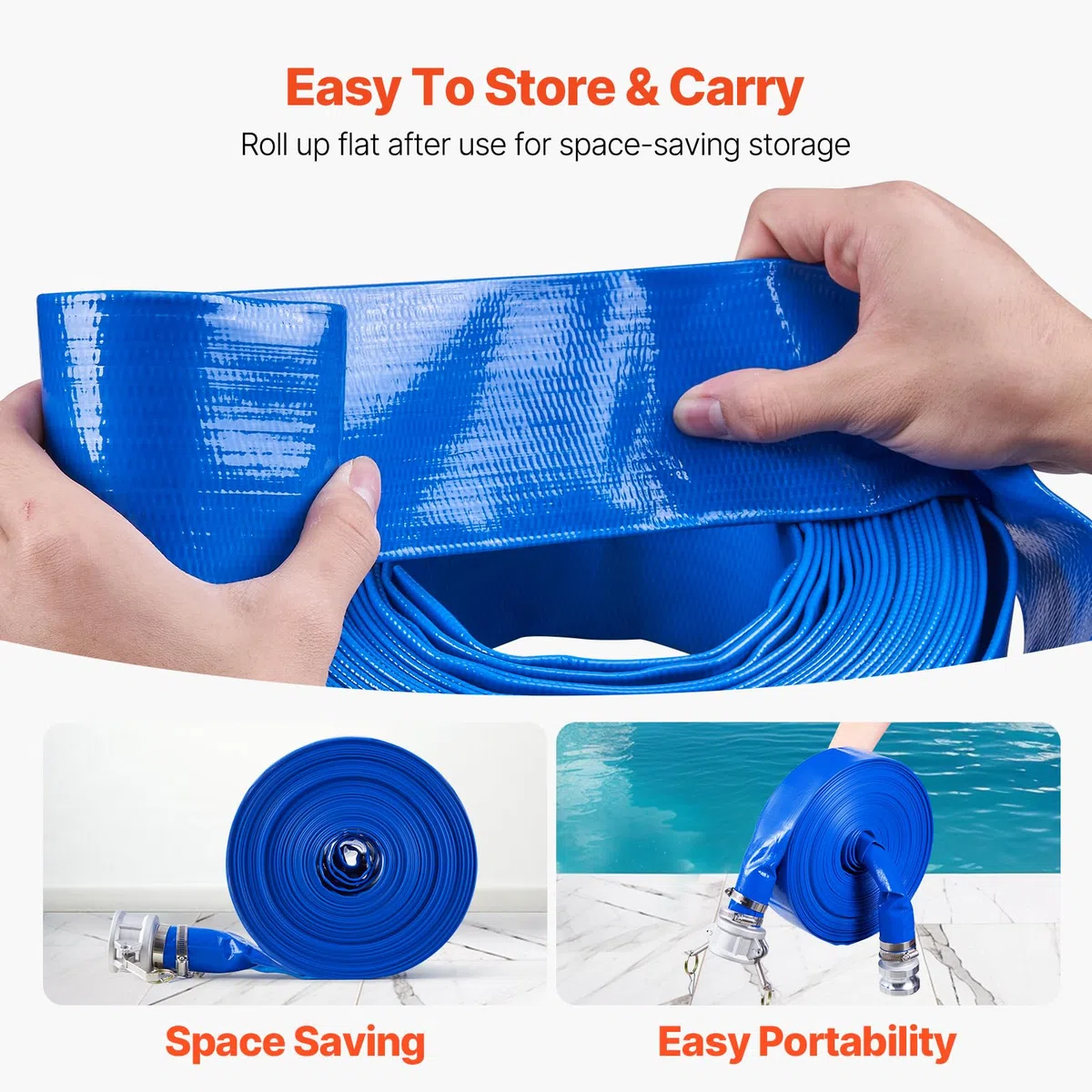 VEVOR Manguera de Retrolavado de 50,8 mm x 30,48 m, Manguera de PVC con Abrazaderas, Bloqueos de leva, Accesorios de Aluminio para Bombas para Tratamiento de Aguas Residuales, Transporte de Agua, Azul
