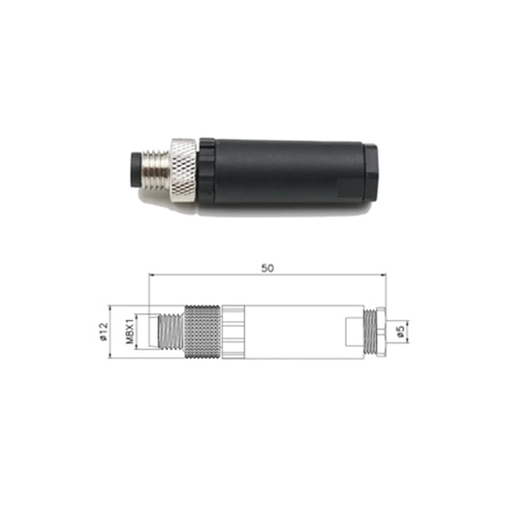 5 conectores M8 de 4 pines, conector redondo industrial IP67 A, código derecho, adaptador de montaje en campo, sin cerrar, 60 V, 4 A CA/CC