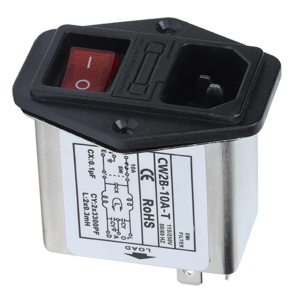 CW2B-10A-T Regulador de Línea Monofásico Filtro EMI AC115/250V 50/60Hz Filtro de Fuente de Alimentación - Versión de Botón Rojo