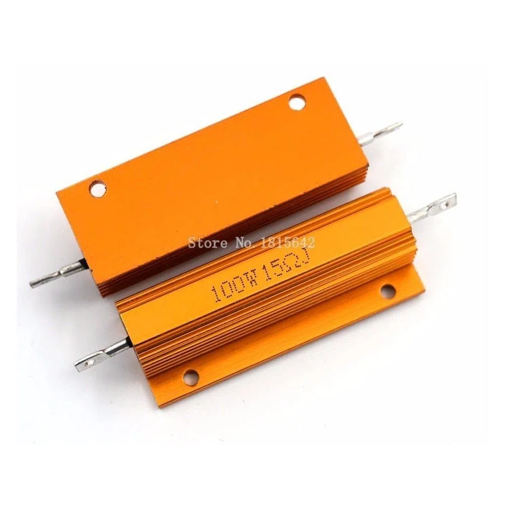 RX24 100W 15R 15RJ Carcasa de Metal Resistencia de Aluminio Dorado Resistencia de disipador de Calor de Alta Potencia Resistencia de disipador de Calor Dorado 100 vatios 15 Ohm