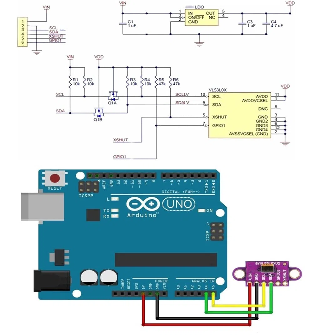 VL53L0X Sensor de Distancia de Tiempo de Vuelo Medición de Distancia Láser ToF 940nm Módulo de Detección Láser para Arduino (2PCS)