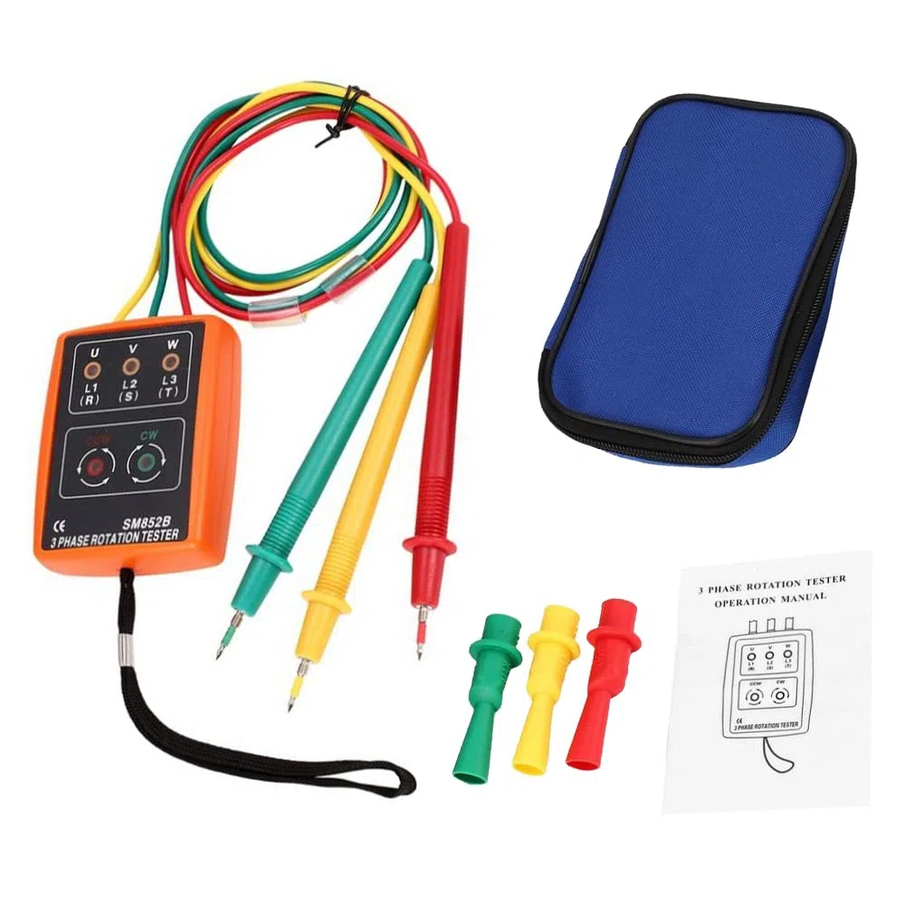 Led Indicador de Rotación de Fase Digital, 3 Secuencia de Fase Presencia Rotación Tester Indicador Detector Meter con Pinzas de Cocodrilo y Zumbador Probador Espectáculos, 60V~60V AC 20~400Hz