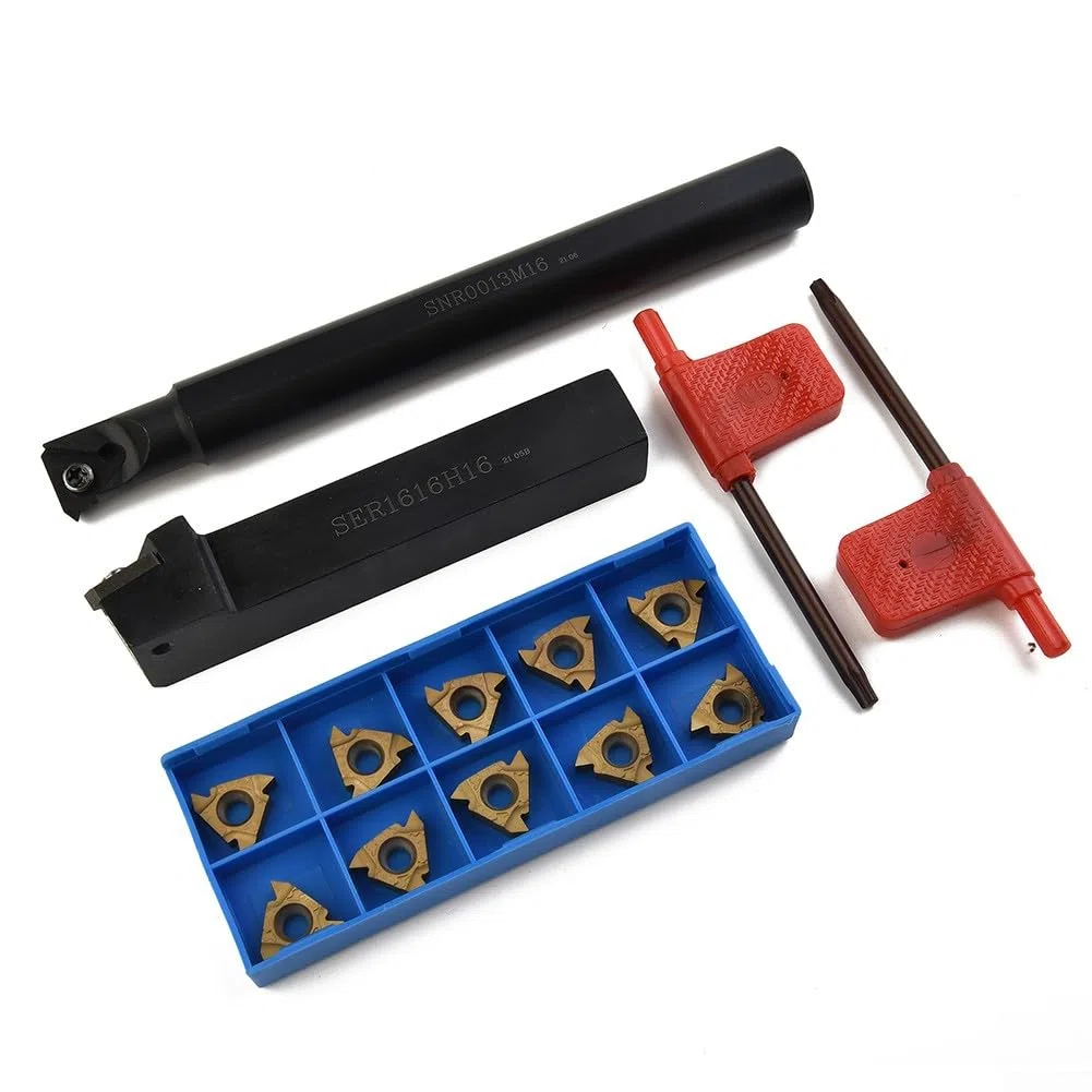 ZYNCUE Soporte para herramientas de roscado de torno SER1616H16 + soporte SNR0013M16 + 5 insertos de carburo 16ER AG60 + 5 insertos de carburo 16IR AG60 con 2 llaves