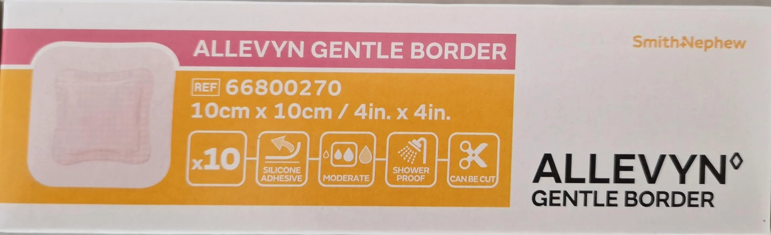 ALLEVYN Gentle Border - 66800270 - Apósito con borde suave de 10 cm x 10cm, 10 unidades - Apósito adhesivo de espuma