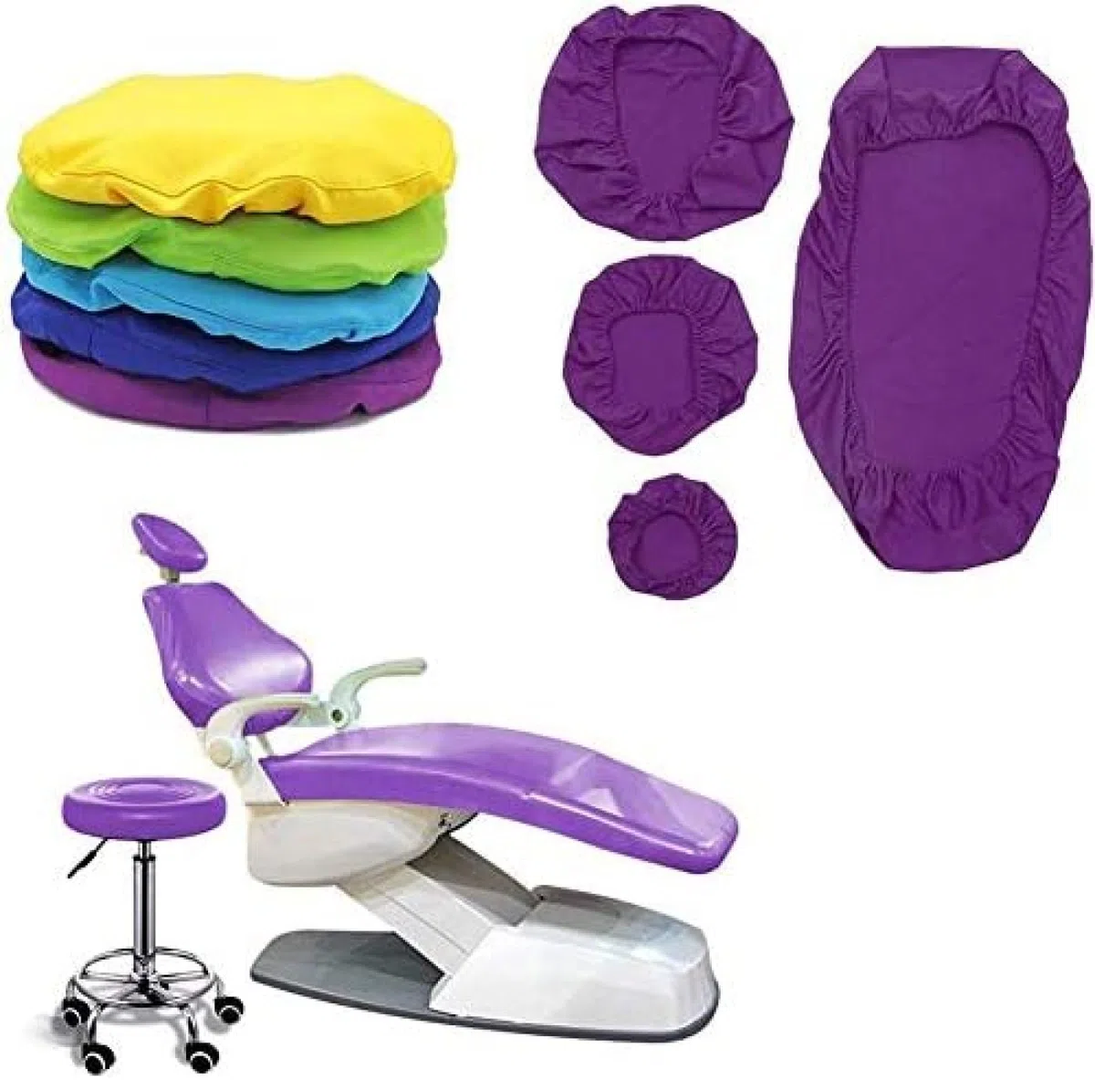 Funda para Sillón Dental WENGUQABD - 4 Piezas/Juego - Funda Protectora Completa - Cuero PU - Resistente al Agua y al Polvo - Para Sillas de Dentista en Clínicas Dentales - Color Púrpura, Morado