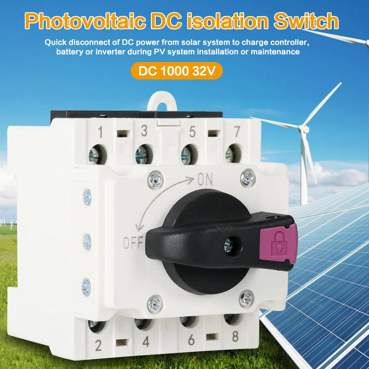 Jadeshay Interruptor de Aislamiento Solar, 32A 1000V DC Protección Fotovoltaica Montaje en Carril DIN para Sistemas Solares