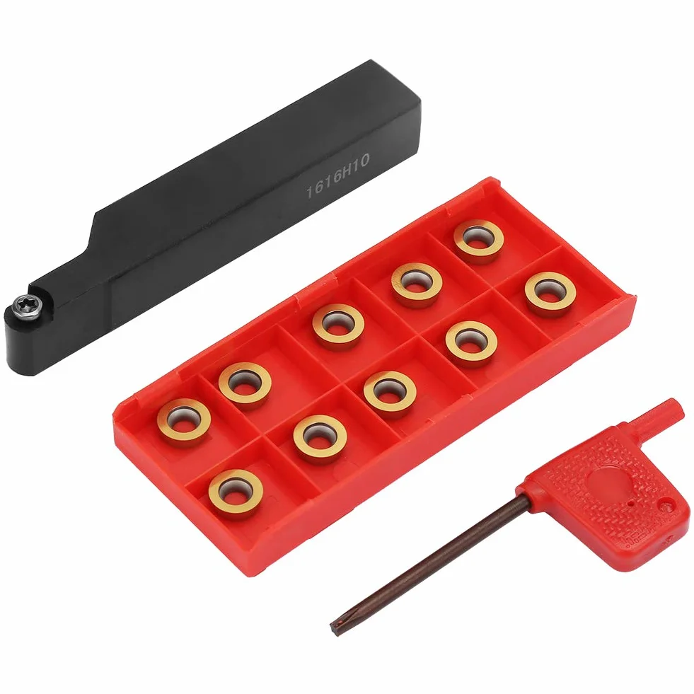 Tornos de metal - 1pc SRAPR1616H10 Portaherramientas de torneado de torno + 10pcs RPMT10T3MO Inserta cuchillas con llave