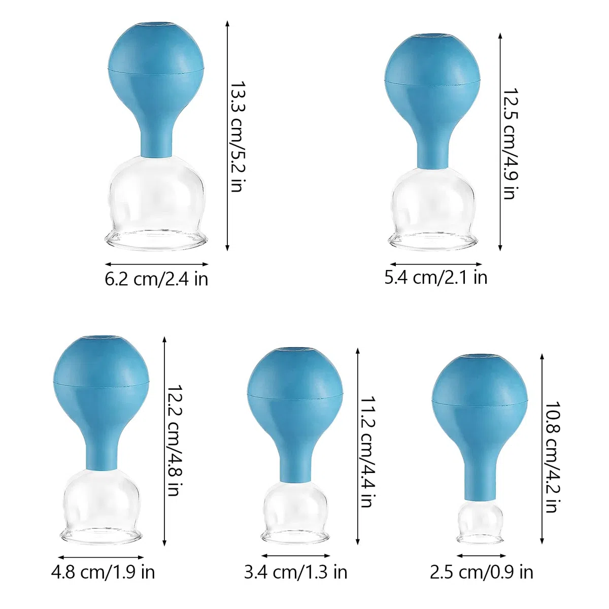 5 Piezas Ventosas para Cristal Faciales Masaje, Ventosa Fisioterapia - Juego de Ventosas de Vidrio para el Rostro, Reafirma los Contornos Faciales de Succión para Cara, 24/34/45/54/64mm