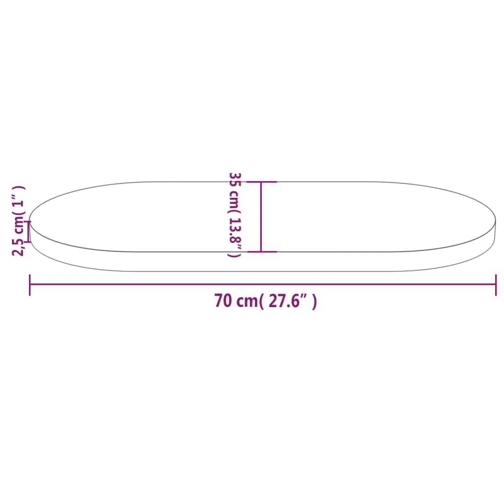 vidaXL Tablero de Mesa 70x35x2,5 cm de Madera Maciza de Pino Ovalado