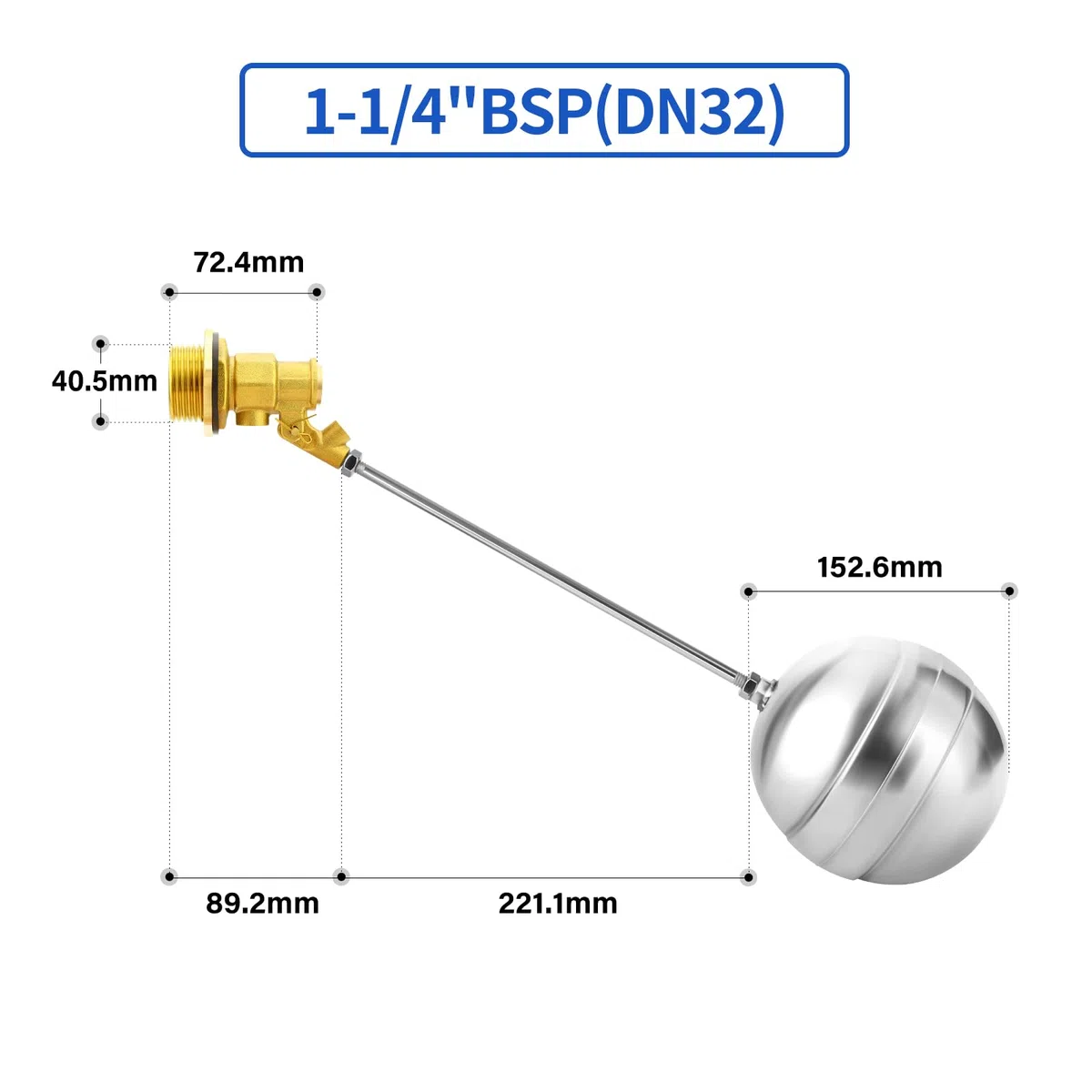 1 Pieza 304 Acero Inoxidable Válvula de Flotador con Accesorio, 1-1/4" BSP Interruptor Automático de Control de Nivel de Agua para Tanques y Piscinas