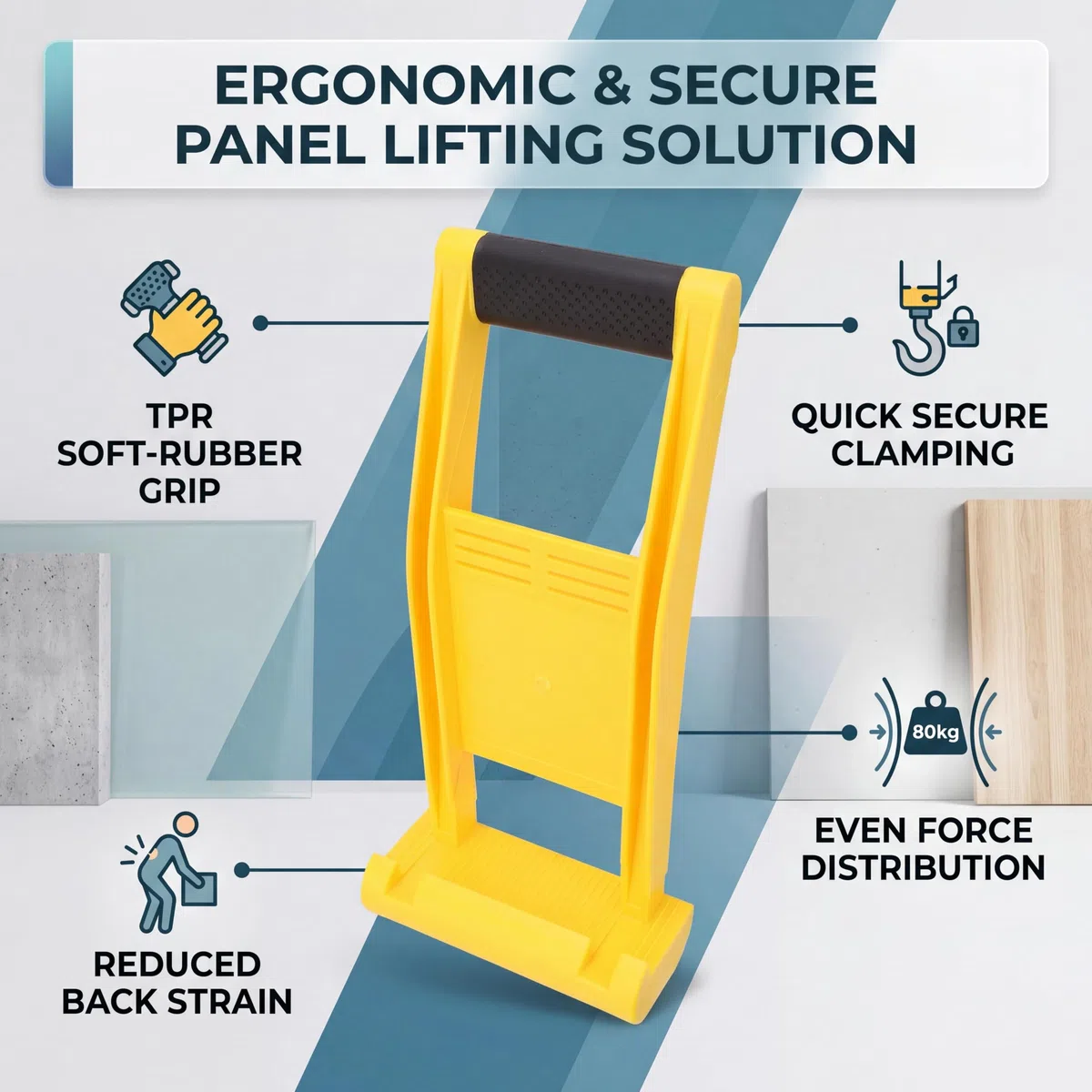 Portador de Herramientas para Paneles de Yeso y Asa de Transporte, Soporte de Carga 80 kg, Levantar y Mover Paneles con Seguridad, Ayuda para Transporte Eficaz y Cómodo