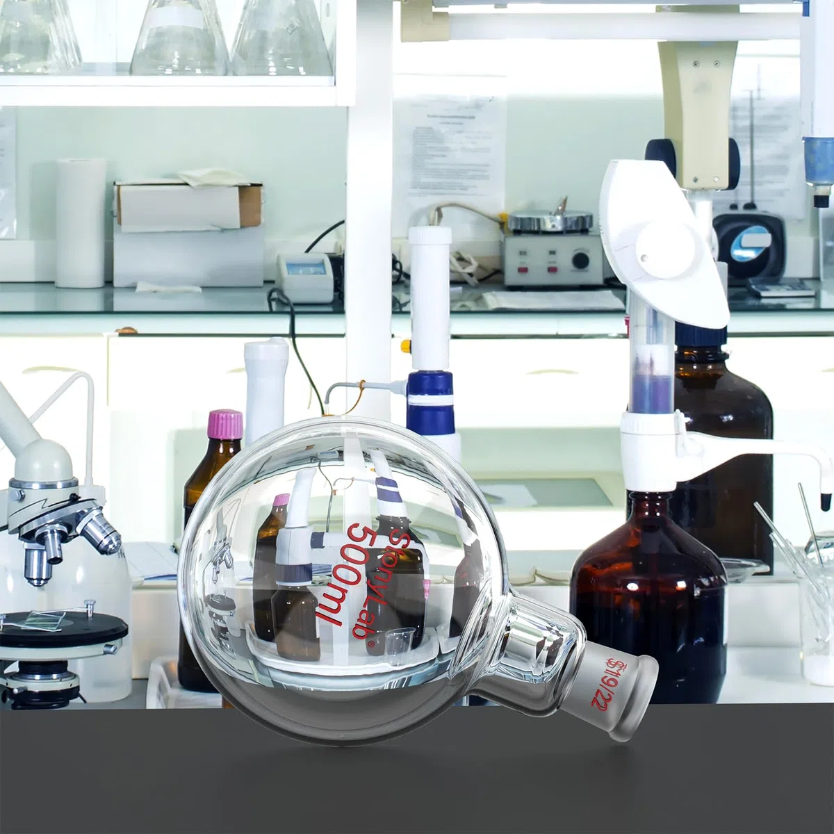 StonyLab Frasco RBF de borosilicato vidrio redondo, cuello redondo, 500mL, con junta exterior estándar 19/22-500ml