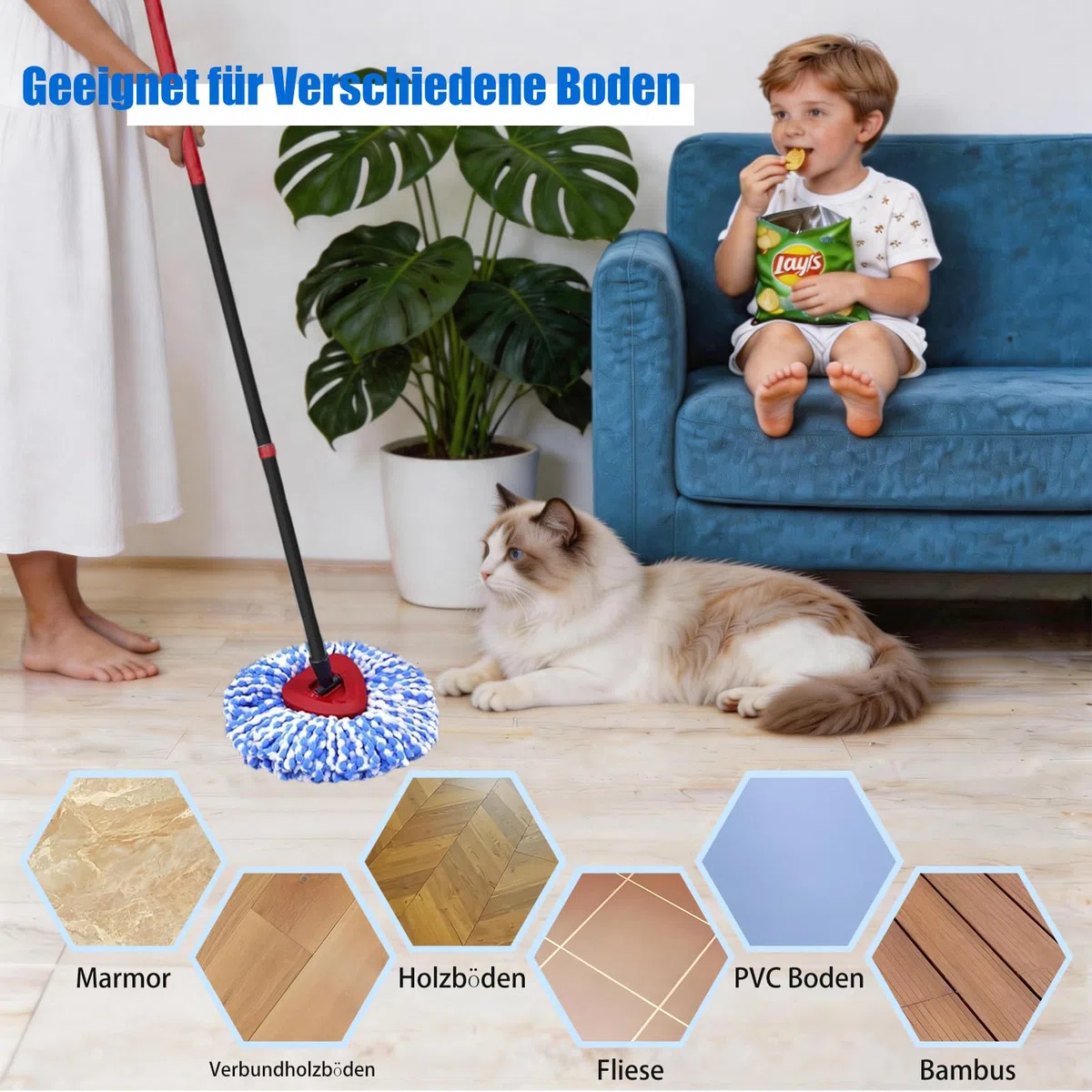 6 cabezales de repuesto para fregona Vileda H2Pro, de microfibra, lavable a máquina y reutilizable, cabezal de microfibra duradero para todos los suelos