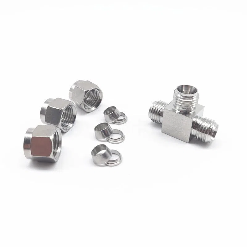 1 pieza de te de doble férula de acero inoxidable 304, tubo de 10 mm, conexión hexagonal de 3 vías, junta tipo T hexagonal