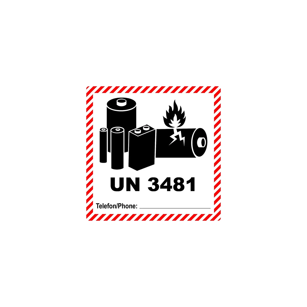 Pegatinas, pegatinas de mercancías peligrosas UN 3481, contiene baterías de iones de litio, 500 unidades, 100 x 100 mm, etiquetas autoadhesivas, etiquetas de envío, etiquetas autoadhesivas