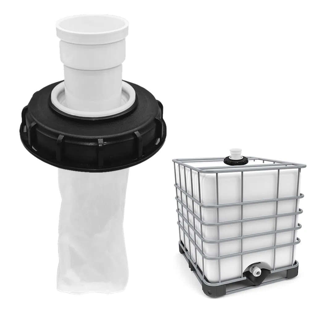 mizikuu Filtro de Tapa IBC, 180°Cubierta de tanque IBC con filtro filtro de agua de lluvia IBC Tapa de nylon lavable Accesorios de tanque IBC Codo DN 75 para depósito IBC 163 mm