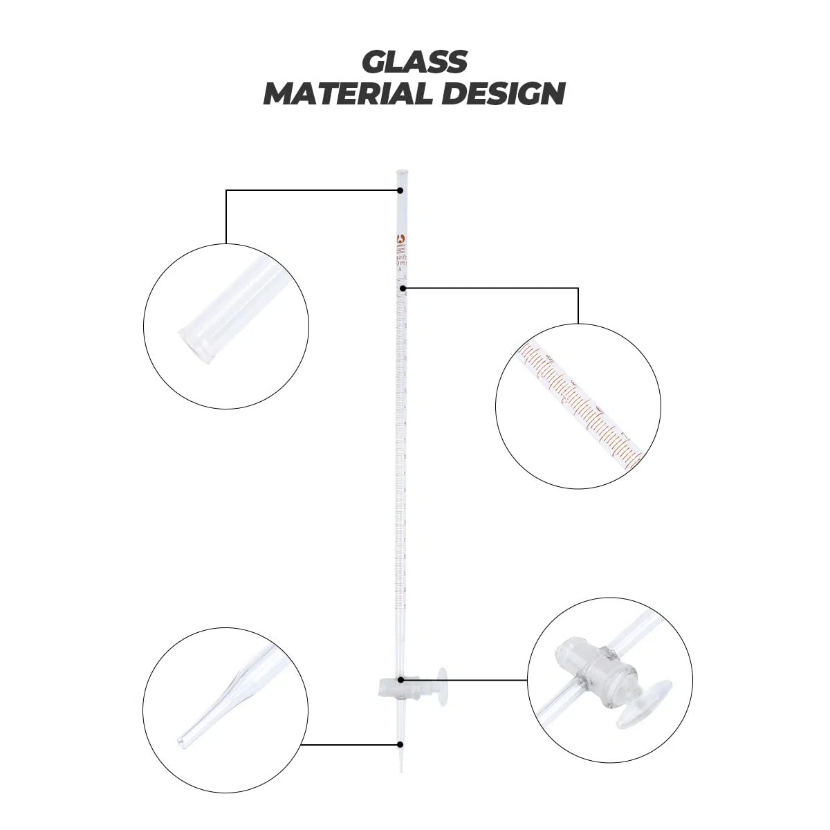 Gatuida Bureta ácida 10 ml Set 2 piezas con llave de paso ptfe instrumento químico de vidrio para suministros de laboratorio y enseñanza secundaria
