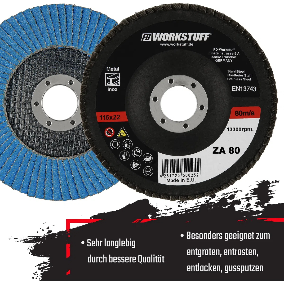 Discos Abrasivos Profesionales │ azul │ 10 piezas │ Ø 115 mm │ grano 80 │ Inox │ Discos de Rectificación │ Disco de Láminas