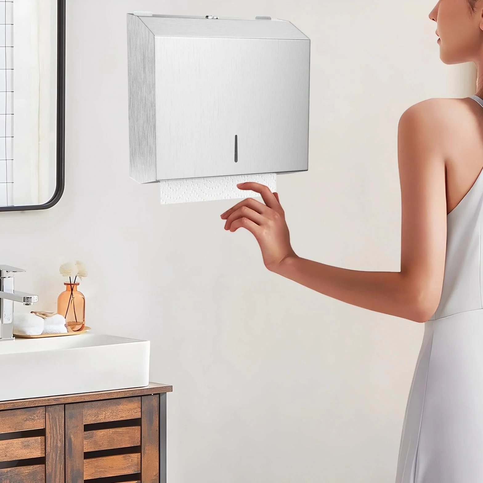 Dispensador Papel Secamanos en Pared, Dispensador de Toallas de Acero Inoxidable con Cerradura, Dispensadores de Papel Higiénico para Oficinas, Hoteles y Restaurantes(Plata)