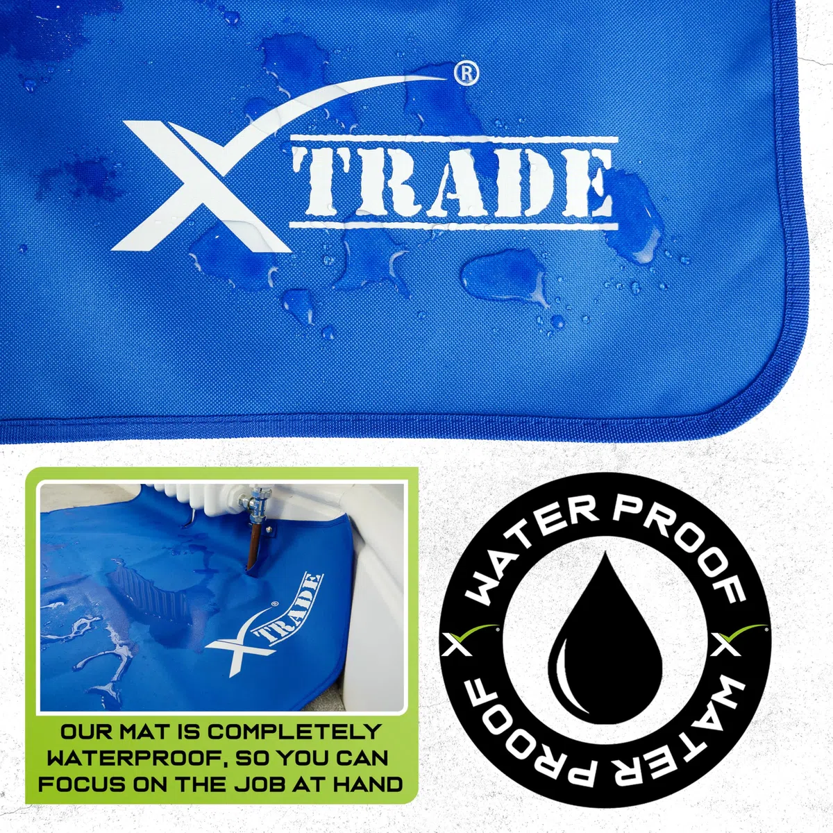 X - Tapete de trabajo de radiador comercial para fontaneros y electricistas - Alfombrilla de protección plegable impermeable con corte de tubería y sistema de botón seguro - Grande 78 cm X 144 cm