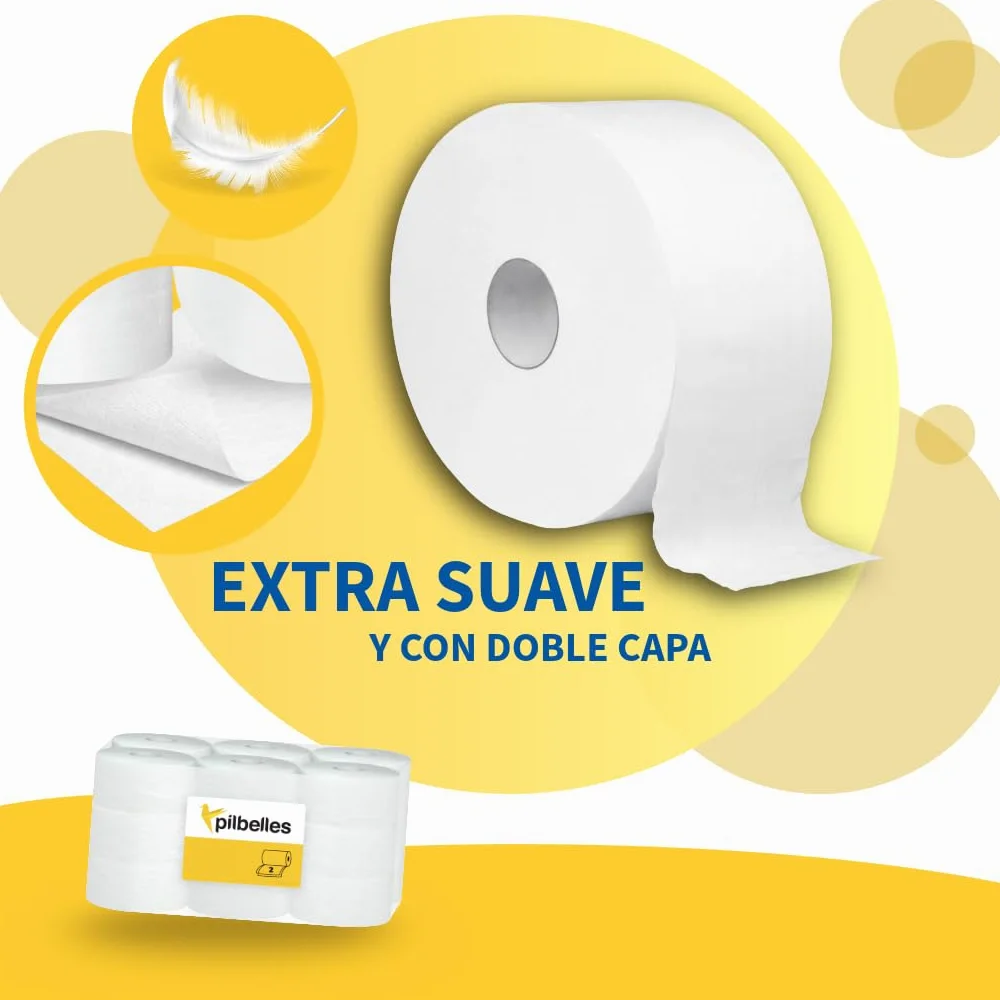Papel Higiénico Industrial Doble Capa | Pack de 18 Uds. 100m/Rollo Papel higienico desechable y biodegadable.