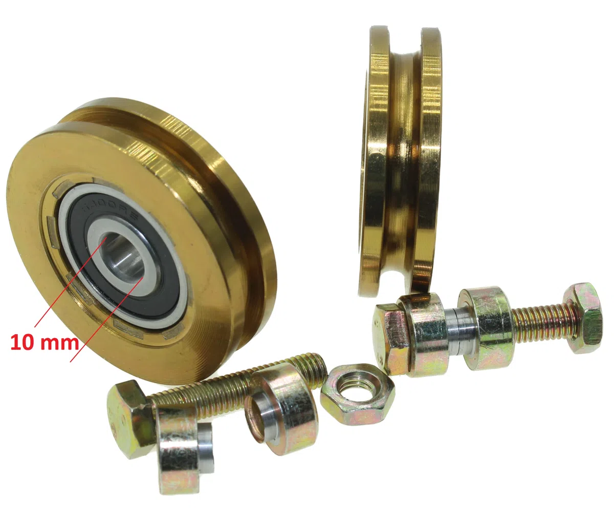 (R59-6-10) - Juego de 2 ruedas para puerta corredera de 59 mm de diámetro, acero con ranura de 6 mm, rodamiento de 10 mm