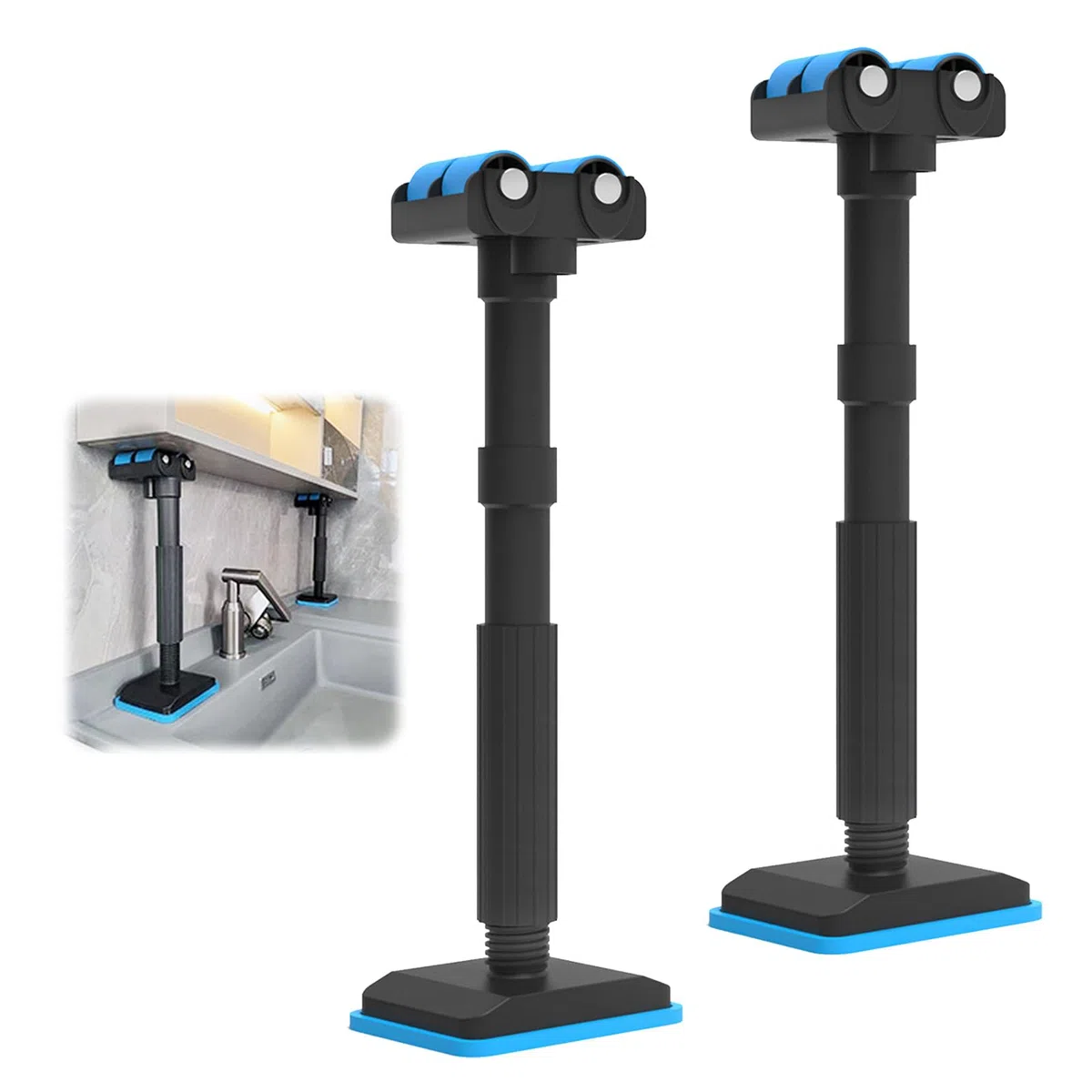 Barra de Soporte Telescópica, 2 Piezas Soportes De Elevación Que Ahorran Trabajo Gato De Instalación De Armarios Sistema de Soporte Ajustable para Armario Sofá Lavabo